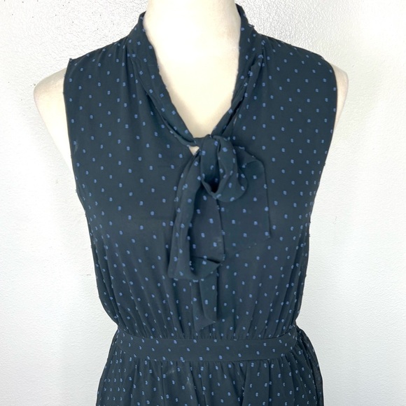 AVEC LES FILLES High Low Tie Neck Midi Dress Black Lapis Dot Size Small - Picture 6 of 15